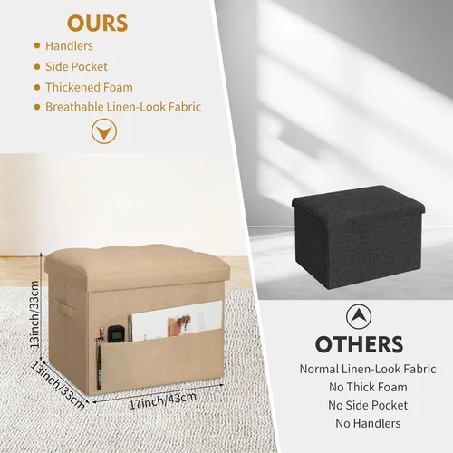 Miniatura 3 de BelugaHelper Otomana con almacenamiento, reposapiés otomano de almacenamiento pequeño con asiento acolchado de espuma más gruesa. Taburete plegable