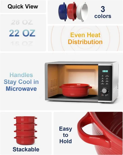 Miniatura 2 de LE TAUCI Cuencos para sopa con asas - 22 oz de cerámica sin plomo para sopa de cebolla francesa, aptos para horno y microondas, diseño resistente al