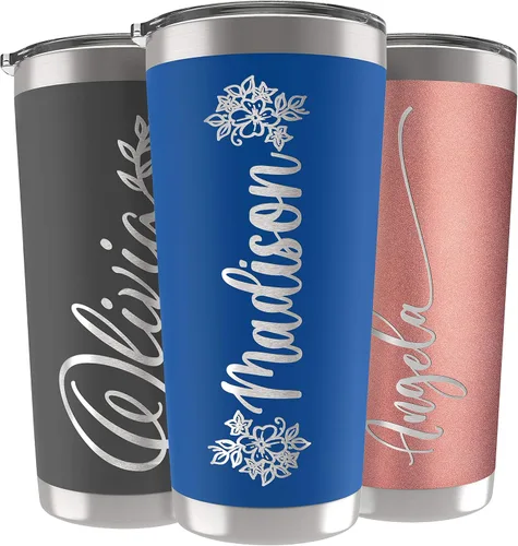 Miniatura 21 de Vasos delgados personalizados con tapa, regalos para ella de 20 onzas, rosa intenso, 12 diseños, vaso grabado personalizado con nombre, tazas Rosa