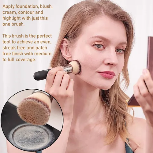Miniatura 5 de Bueart Design Brocha de maquillaje para base de pulido de parte superior plana, ultra suave, densa, Kabuki, cepillo de maquillaje para líquido