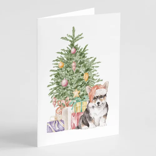 Miniatura 23 de Caroline's Treasures CK8213GCA7P Bulldog, Bulldog Inglés #2 - Tarjetas de felicitación y sobres de árbol de Navidad, paquete de 8 tarjetas en blanco