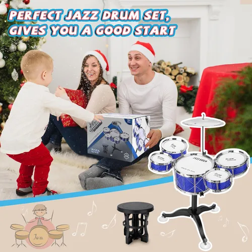 Miniatura 5 de Batería para Niños Pequeños Kit de Batería de Jazz de 8 Piezas - Instrumentos Musicales de Percusión Educativos Conjunto de Juego Regalo de Navidad