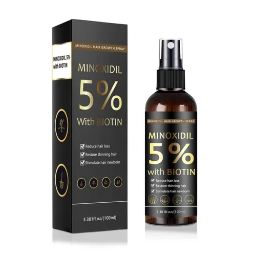 Spray para el crecimiento del cabello y la barba de minoxidil al 5 % con biotina para hombres y mujeres, regeneración del cabello, tratamiento para