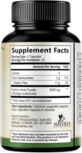 Miniatura 8 de Polvo de cáscara de psyllium de 2000 mg por porción, suplemento de fibra de psyllium extra fuerte, píldoras de fibra soluble natural, apoya