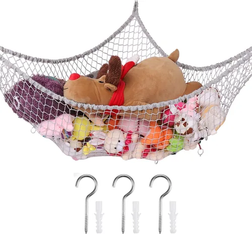 Hamaca de animales de peluche, red de almacenamiento de hamaca de juguete, soporte de red de malla para juguetes LXUNYI para esquina de pared