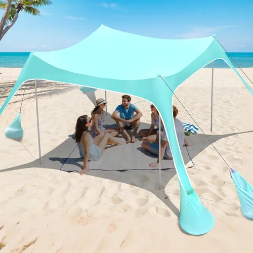 Miniatura 10 de 2PM SPORTS Toldo de Carpa de Playa con Protección UV UPF50+, Refugio Grande de Sombra Solar para Exteriores para Picnic Familiar, Camping, Viajes