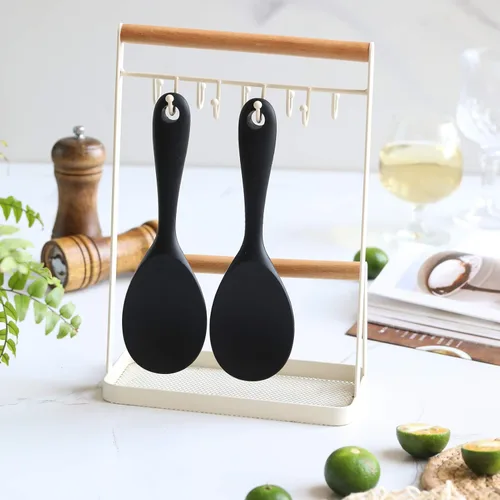 Miniatura 3 de Dioycli Espátula de arroz antiadherente para arroz, cuchara de arroz de silicona resistente al calor, cuchara de arroz negro para cocinar, sopa