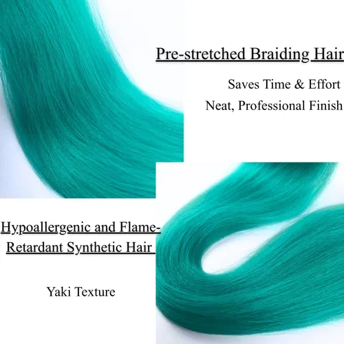 Miniatura 3 de Cabello trenzado verde azulado preestirado, hipoalergénico, sintético, color azul aguamarina, para trenzas y giros, extensiones de cabello largo