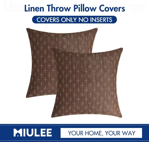 Miniatura 55 de MIULEE - Juego de 2 fundas de almohada decorativas de lino de arpillera navideñas, modernas, estilo campestre, rústicas, tejidas, con textura