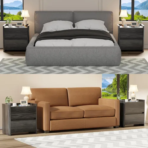 Miniatura 8 de Mesita de noche con 2 cajones de almacenamiento, mesa auxiliar moderna para dormitorio con asa recortada, mesitas de noche grandes para dormitorio