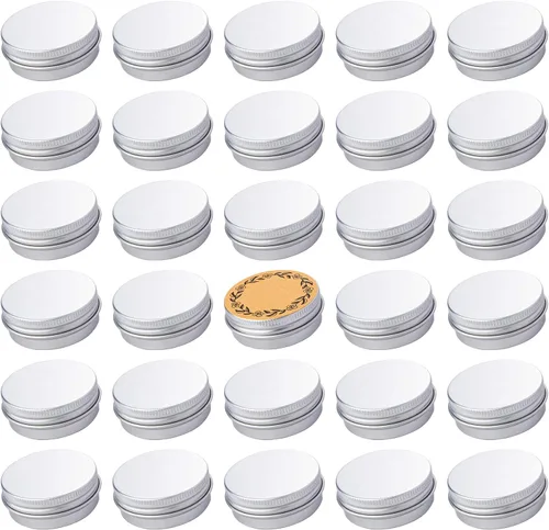 Miniatura 10 de Recipiente de aluminio de 1 oz / 30ml con tapa de rosca y etiquetas en blanco (Naranja - Paquete de 32)