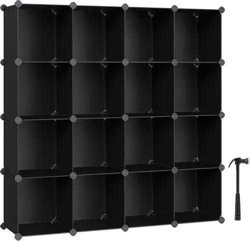Miniatura 7 de SONGMICS Organizador de almacenamiento de cubos, estantes de almacenamiento de armario de 12 cubos, estantería modular, color negro ULPC34HV1