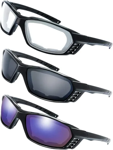 Miniatura 18 de Gafas de Motocicleta con Marco Acolchado y Lentes que Bloquean 100% UVB/UVB para Actividades al Aire Libre y Deportes 5-negro mate