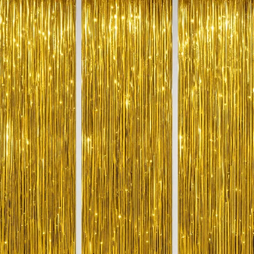 Miniatura 37 de DECOCKRAT Paquete de 3 Telón de Fondo de Flecos de Papel Aluminio - Cortinas de Oropel Negro Brillante para Decoración de Fiestas/Accesorios
