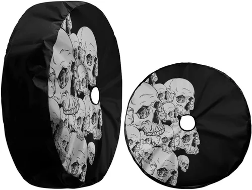 Miniatura 3 de Funda para neumático de repuesto de calavera blanca con orificio de cámara de respaldo para remolque, RV, SUV y muchos vehículos, 18 pulgadas