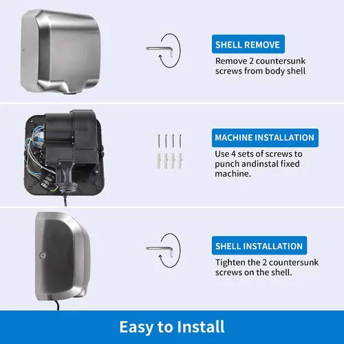 Miniatura 6 de Goetland Secador de manos comercial de acero inoxidable 1800w automático de alta velocidad resistente con pulido mate, paquete de 2