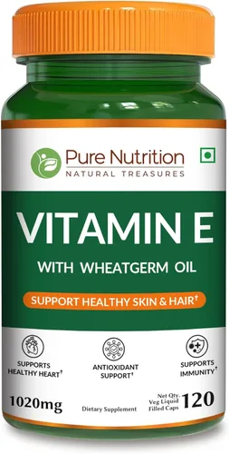 Pure Nutrition Vitamina E con aceite de germen de trigo, 1020 mg | 120 cápsulas | Fuente natural de vitamina E | Suplemento para el cabello y la