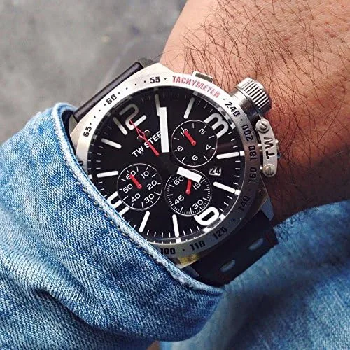 Miniatura 7 de TW Steel Classic Canteen Mens 45mm Quartz Watch with Chronograph Display and Leather Strap