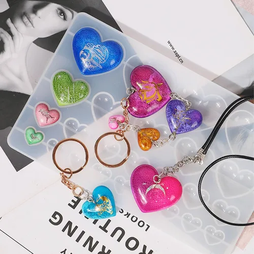 Miniatura 4 de Molde de silicona de 2 piezas en forma de corazón, molde de fundición para joyería en forma de corazón de tamaño mixto para hacer aretes y proyectos