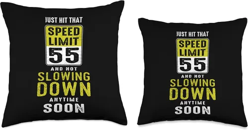 Miniatura 3 de Hit That Speed Limit Sign 55 Not Slowing Down 55th Almohada de cumpleaños, 18 x 18 pulgadas, multicolor