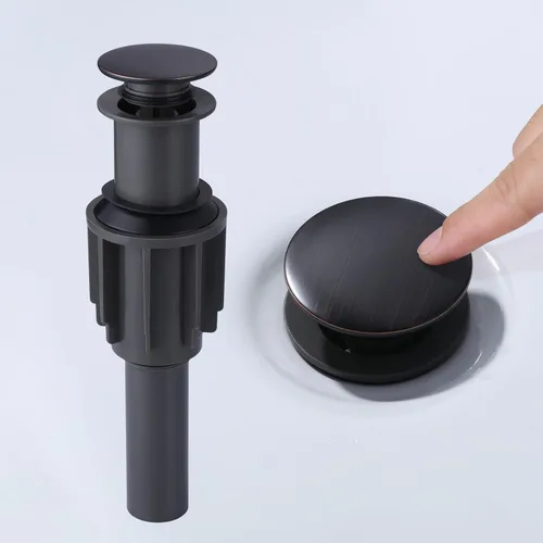 Miniatura 8 de Drenaje de fregadero de baño sin desbordamiento, tapón emergente ARCORA de oro cepillado para fregadero de recipiente con botón de clic