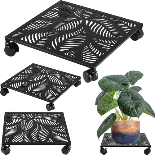 Miniatura 11 de Paquete de 1 carrito cuadrado de metal de 12 pulgadas con ruedas, soporte grande para plantas rodantes para interiores y exteriores, carrito