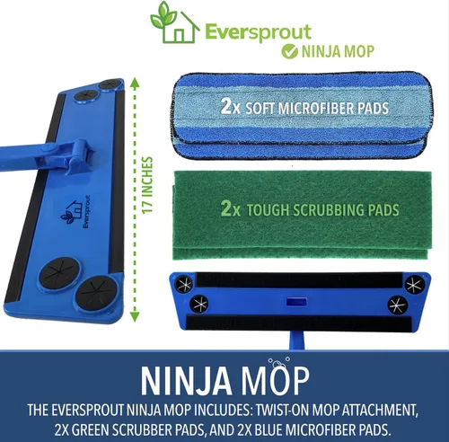 Miniatura 2 de EVERSPROUT Never-Streak Ninja - Cabezal de limpieza de pisos, 4 almohadillas de repuesto reutilizables y lavables, solo accesorio de almohadilla