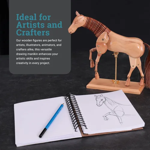 Miniatura 7 de U.S. Art Supply Maniquí de caballo de madera de 8 pulgadas para dibujar - Maniquí articulado con base y cuerpo flexible para dibujar la figura equina
