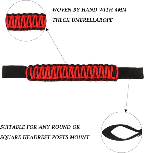 Miniatura 5 de Asas de agarre de paracaídas, mango de agarre para reposacabezas delantero compatible con J-eep Wrangler TJ JK JL JT Land Cruiser FJ Suzuk Ford Rojo