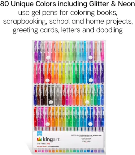 Miniatura 5 de KINGART Brillo de agarre suave, cartucho de tinta de 0.098 pulgadas, juego de 80 bolígrafos de gel de colores únicos, surtido de 80 piezas