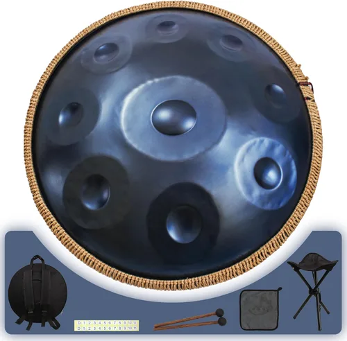 Handpan 22 pulgadas D Minor Kurd Handpan 9 Notas Handpan Instrumento para rendimiento profesional, 440HZ Sonido Handpan Tambores para adultos