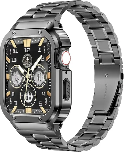 Miniatura 24 de MioHHR - Correa de acero inoxidable para reloj con estuche compatible con Apple Watch Series 6 5 4 SE3/2/1 (44 mm) Series 3/2/1 (42 mm), correa