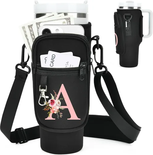 Initial Water Bottle Holder with Strap for Stanley Cup Accessories 40 oz/Simple Modern Tumbler, Birthdays for Women Girls, Water Bottle Carrier Bag