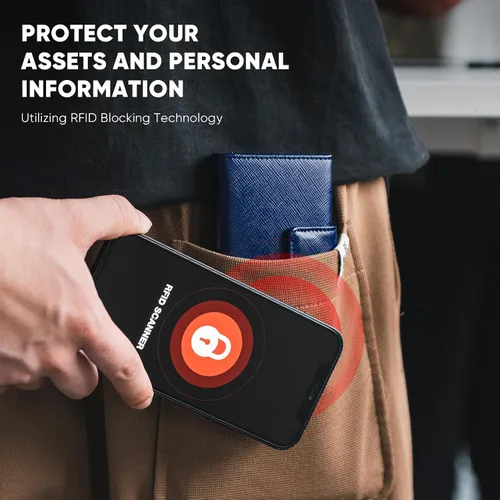 Miniatura 4 de VULKIT Cartera de tarjeta RFID para hombres, cartera delgada y compacta para hombre, cartera de cuero con bloqueo RFID, cartera de tarjetas