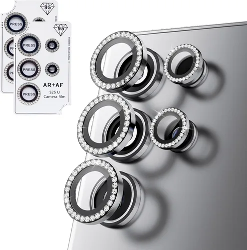 Miniatura 23 de Bling - Protector de lente de cámara para Samsung Galaxy S22 Ultra solamente, cubierta de anillo de lente de ajuste completo con película de Negro