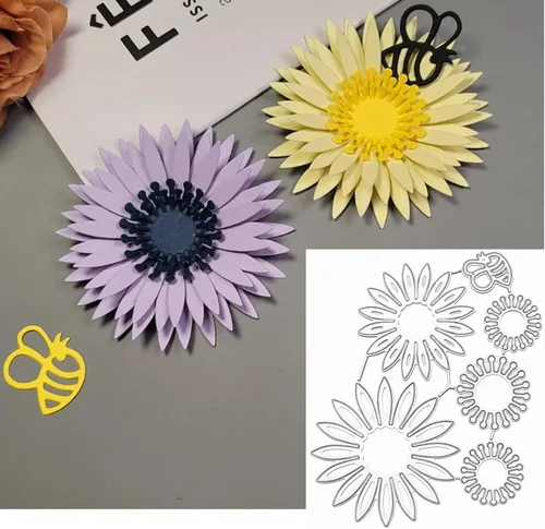 Troqueles de metal de flores en capas 3D, equinácea para plantas, hojas de flores de margarita, marco de abeja, plantillas de corte de boda para