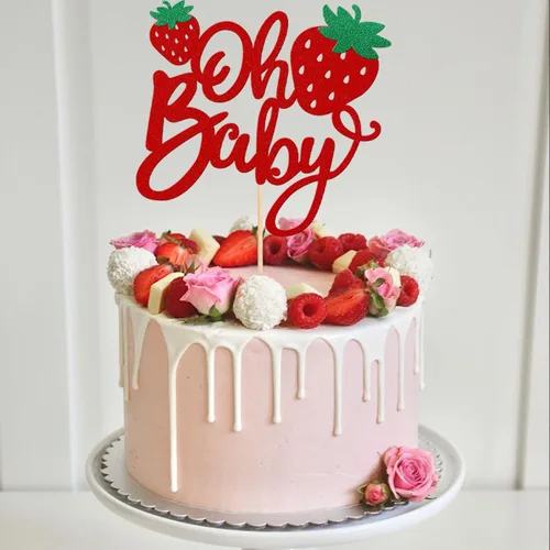 Miniatura 6 de 1 pieza de decoración para pastel de fresa Oh Baby con purpurina para baby shower, palillo para pastel de fresa, tema de frutas, decoración