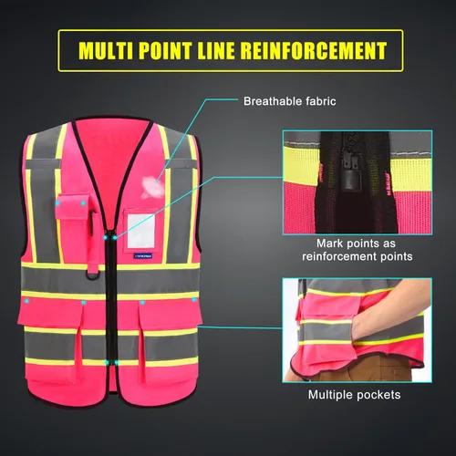Miniatura 5 de AYKRM 11 color alta visibilidad reflectante chaleco de seguridad para mujeres hombres bolsillo cremallera ANSI/ISEA estándar Rosa