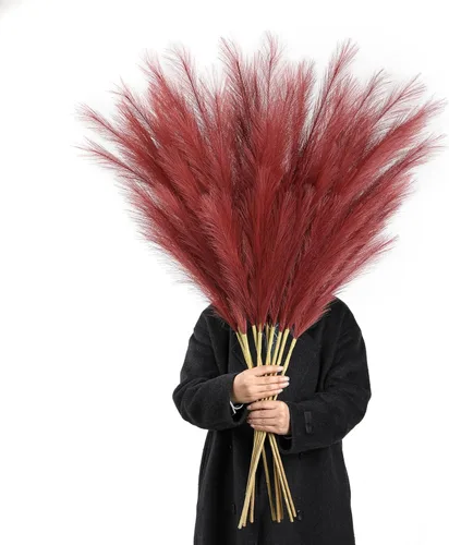 Miniatura 8 de 8 piezas de 45 pulgadas de alto, decoración de hierba de pampa sintética grande color beige pomposo, pompas largas falsas para relleno de jarrón
