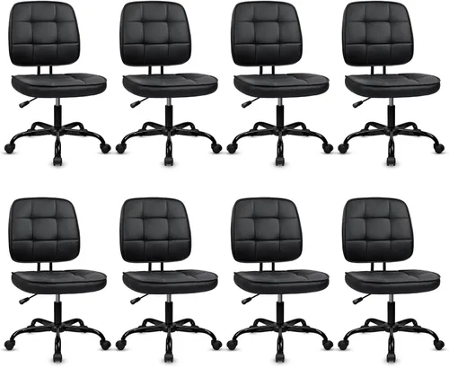Miniatura 10 de CLATINA Silla de oficina en casa, sin brazos, con ruedas, ergonómica, de cuero, con respaldo bajo, altura ajustable, giratoria de 360°, silla