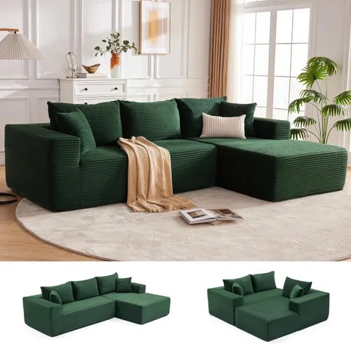 Miniatura 26 de Mangodan Sofá seccional Cloud, sofá deshuesado para sala de estar, sofá modular con asiento profundo, cómodo sofá esponjoso en forma de L con diván