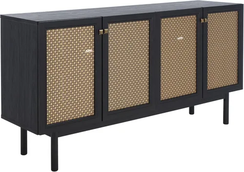Miniatura 13 de SAFAVIEH Piran Soporte de TV para pantalla plana de hasta 70 pulgadas, nogal y dorado, 4 puertas con almacenamiento interior, consola multimedia