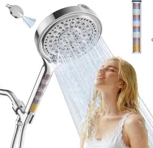 Miniatura 11 de Cabezal de ducha filtrado de 15 cm con mango, cabezal de ducha de alta presión de 6 modos con filtro para agua dura, cabezal de ducha desmontable