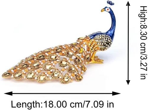 Miniatura 3 de Caja de baratijas con adornos de cristal de pavo real azul con bisagras, joyero decorativo con bisagras, tienda de anillos, regalo de lujo