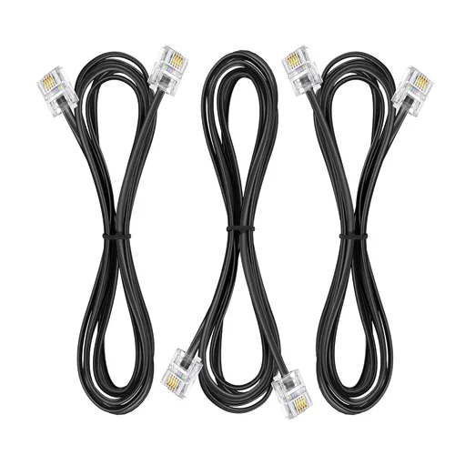 Miniatura 12 de Paquete de 3 cables de extensión de teléfono de 1 pie con enchufes RJ11 6P4C estándar para teléfono fijo y fax (3, negro, 1 pie)