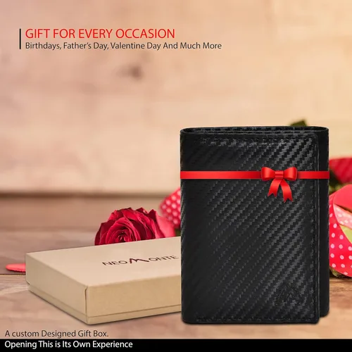 Miniatura 54 de Cartera de cuero RFID hecha a mano para hombres, elegante cartera de bolsillo frontal triple con 2 ranuras para identificación y 9 tarjetas, Negro