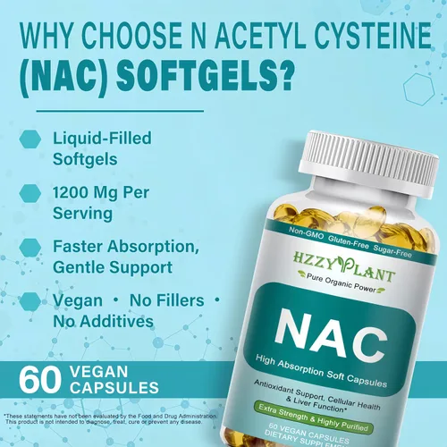 Miniatura 5 de Suplemento NAC – Cápsulas blandas de NAC para antioxidante, inmune, respiratorio, apoyo para la salud hepática – Suplemento NAC de alta absorción N