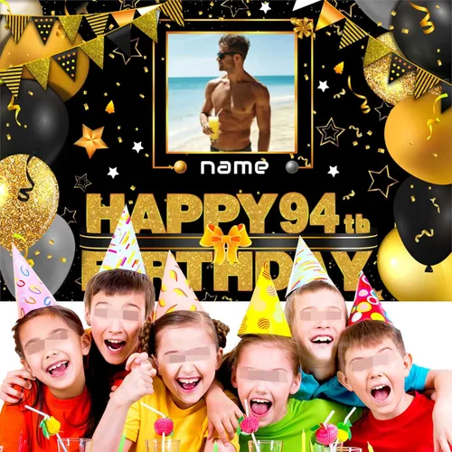 Miniatura 5 de Cartel decorativo personalizado de feliz cumpleaños número 100 - Personalización disponible - Negro y dorado - Tamaño grande - Admite fotos
