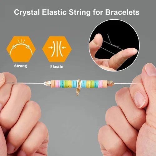 Miniatura 3 de Cuerda elástica de 0.8mm para pulseras, QBJAYTY cuerda elástica transparente para pulseras, cuerda de cuentas de arcilla, cuerda elástica de 100m