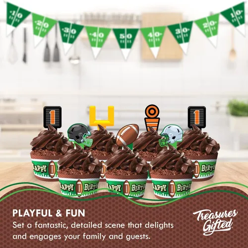 Miniatura 5 de Treasures Gifted Decoraciones y envoltorios para cupcakes de fútbol con el número 24 de feliz cumpleaños, decoraciones para fiestas de fútbol